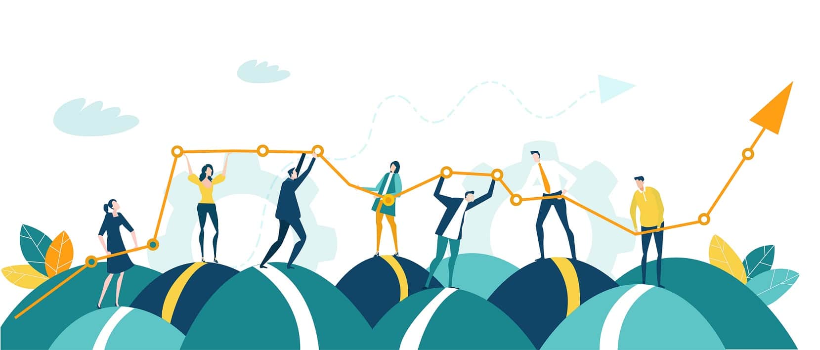Business people, creative team holding and caring growth arrow as symbol of success, support and development. Business concept illustration Business people, creative team holding and caring growth arrow as symbol of success, support and development. Business concept illustration